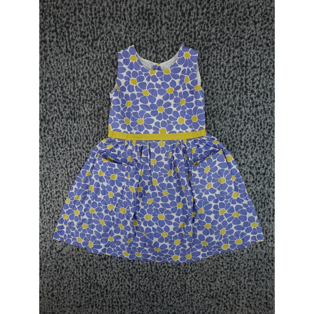 Mini Boden Floral Dress Girls 5-6Y Purple Yellow Daisy Sleeveless Pockets